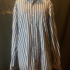 Peter Millar Navy and White Striped Dress Shirt